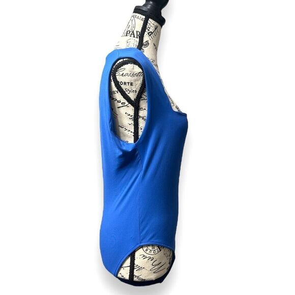 Zara L Blue Bodysuit Square Neck Sleeveless Tank Top Stretch Fitted Minimal NWT - Picture 5 of 10